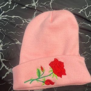 Pink rose beanie